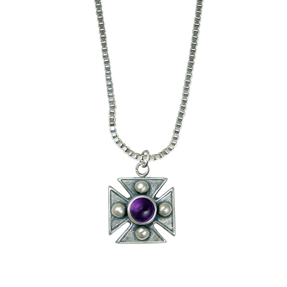 Sterling Silver Little Amethyst Cross Pendant Necklace
